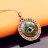 Ancient Egyptian Eye of Horus Sunny Round Wooden Vintage Brown Wax Rope Jewelry Pendant Necklace
