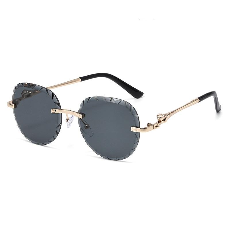 New Luxury Frameless Round Gradient Women Sunglasses  Personality Leopard Head Wave Pattern Design Men Trend Glasses Uv400