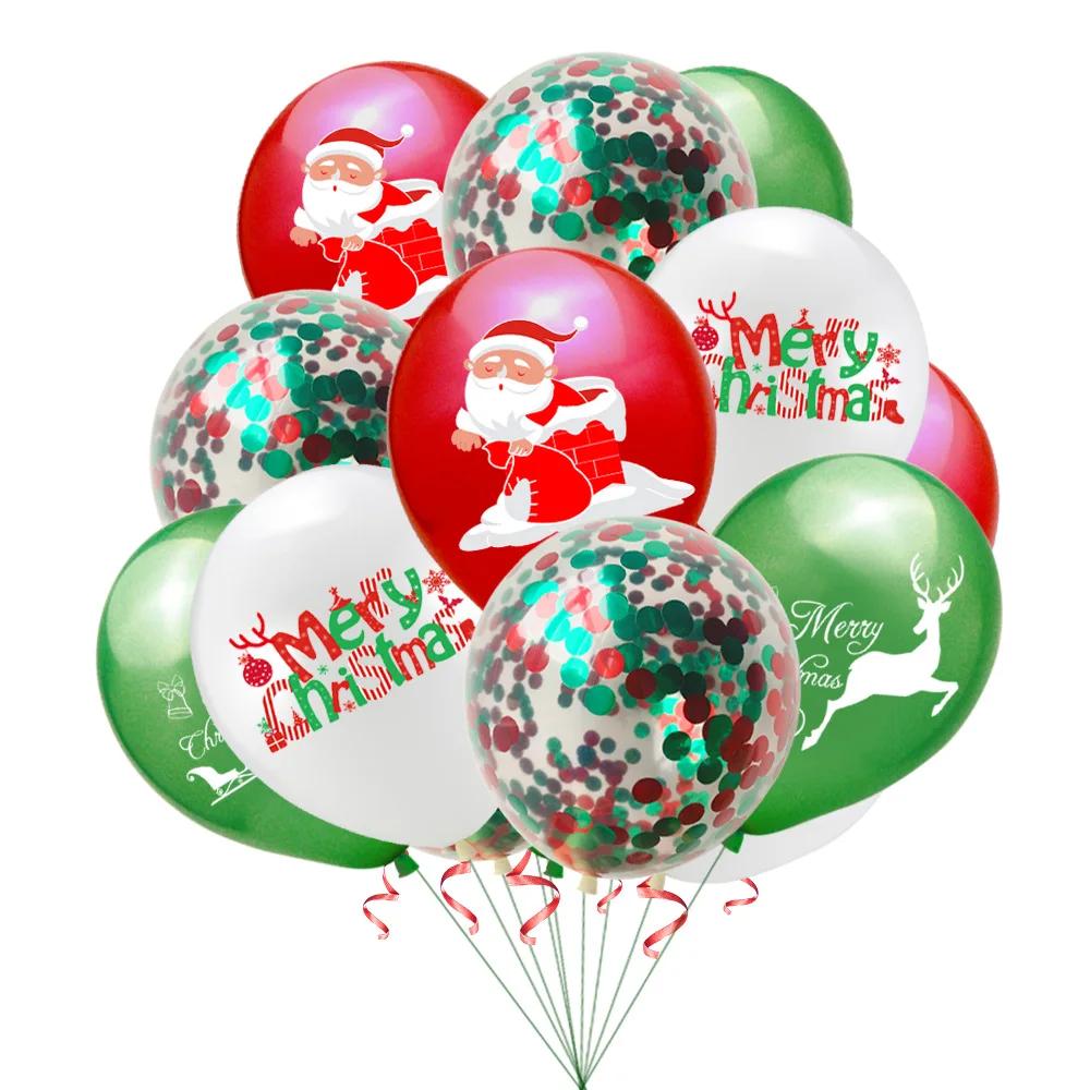 Christmas Latex Balloons Merry Christmas Sequin Balloon Decorations Kids Party Supplies Set Banners Flags Home Decorations
