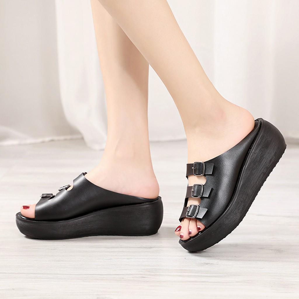 New Summer Wedge Heels Women's Thick Bottom Outer Wear Non-slip Slippers Women's Open-toed Fish Mouth