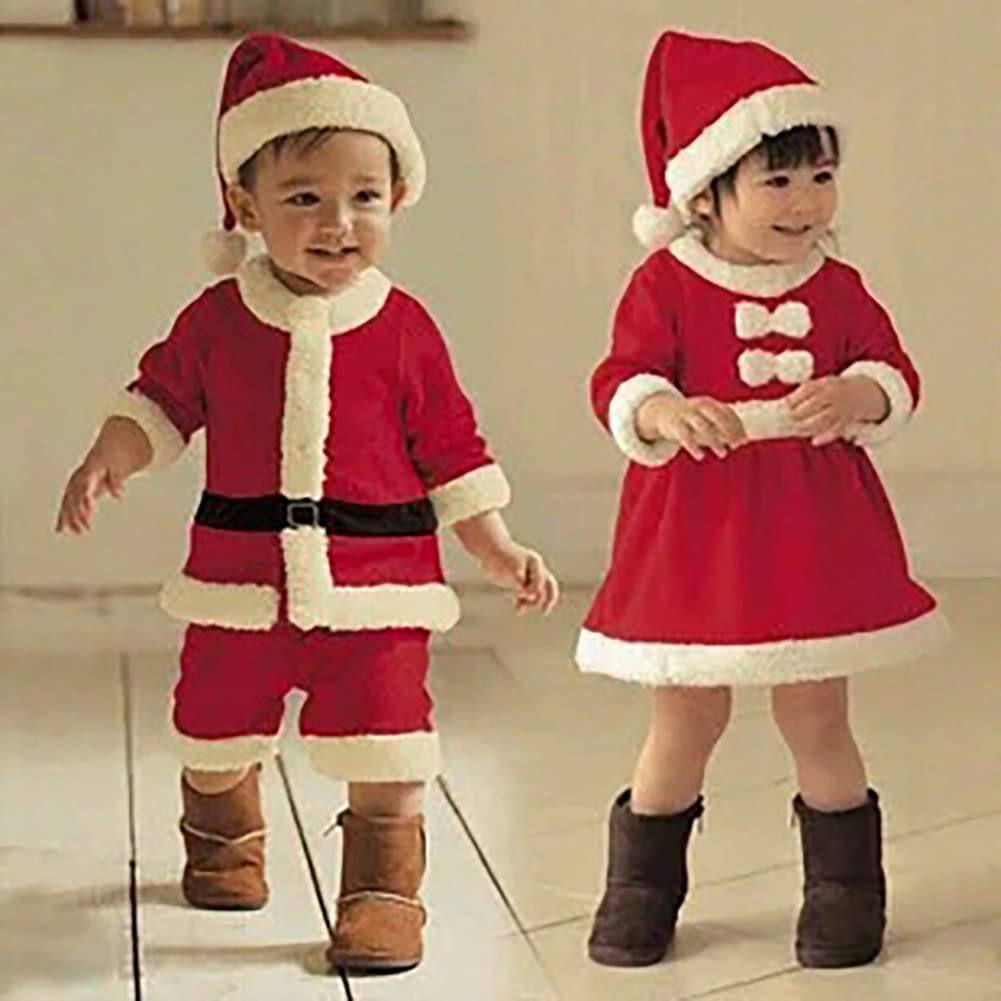 Limspace Santa Claus Costume for Kids, Christmas Costume Set for Boys and Girls, Includes Top and Bottoms, Santa Hat, Belt, and Christmas Stickers,