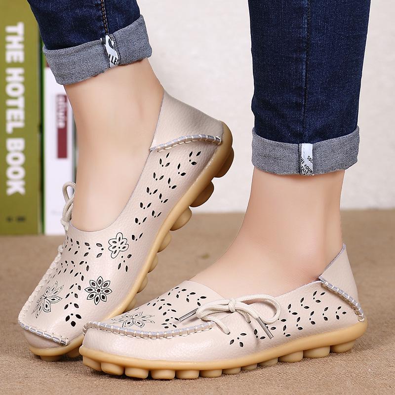 Mašličkové šněrovací ploché boty Dámské Letní prodyšné Kožené mokasíny Protiskluzové Ležérní boty Mokasíny Dámské Pohodlné ploché sandály