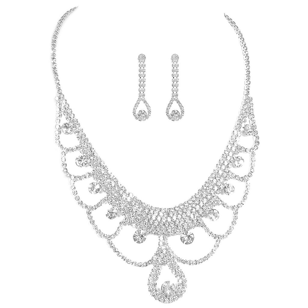 Luxuriöse funkelnde Strass-Halskette Ohrringe Zweiteiliger Brautschmuck Ohrringe