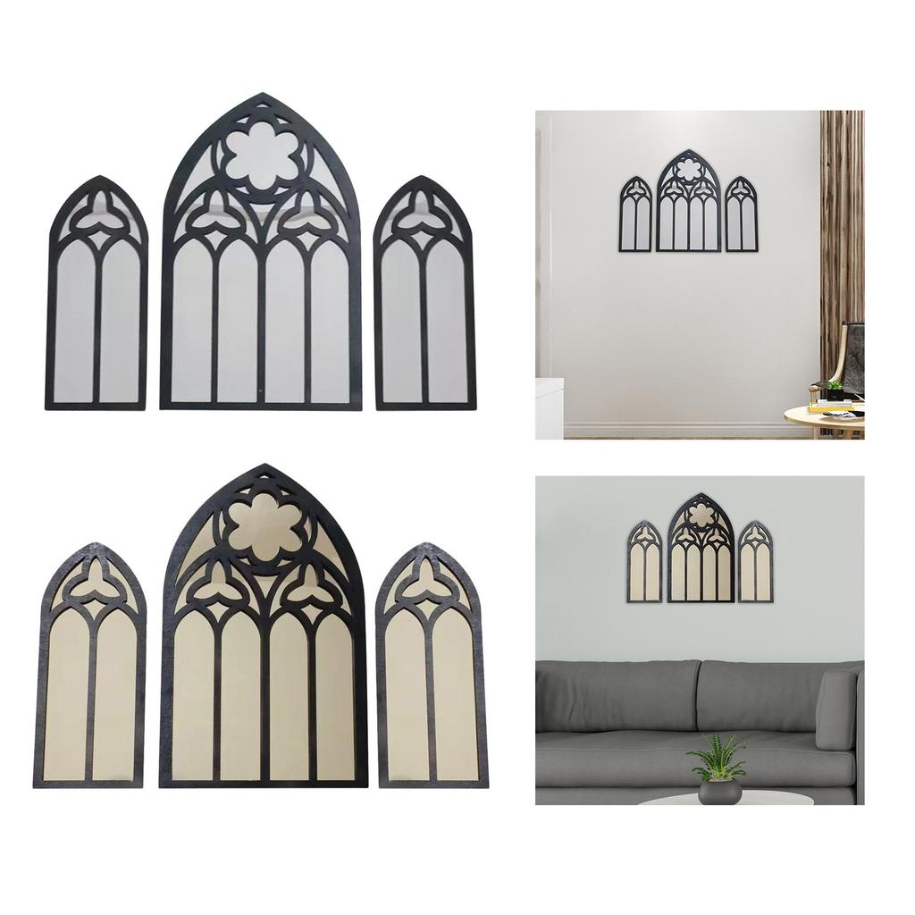 3x gotická nástěnná zrcadla Vintage Goth Room Dekor Katedrála Obloukový rám Oblouková nástěnná zrcadla do ložnice Obývací pokoj Domácí dekorace