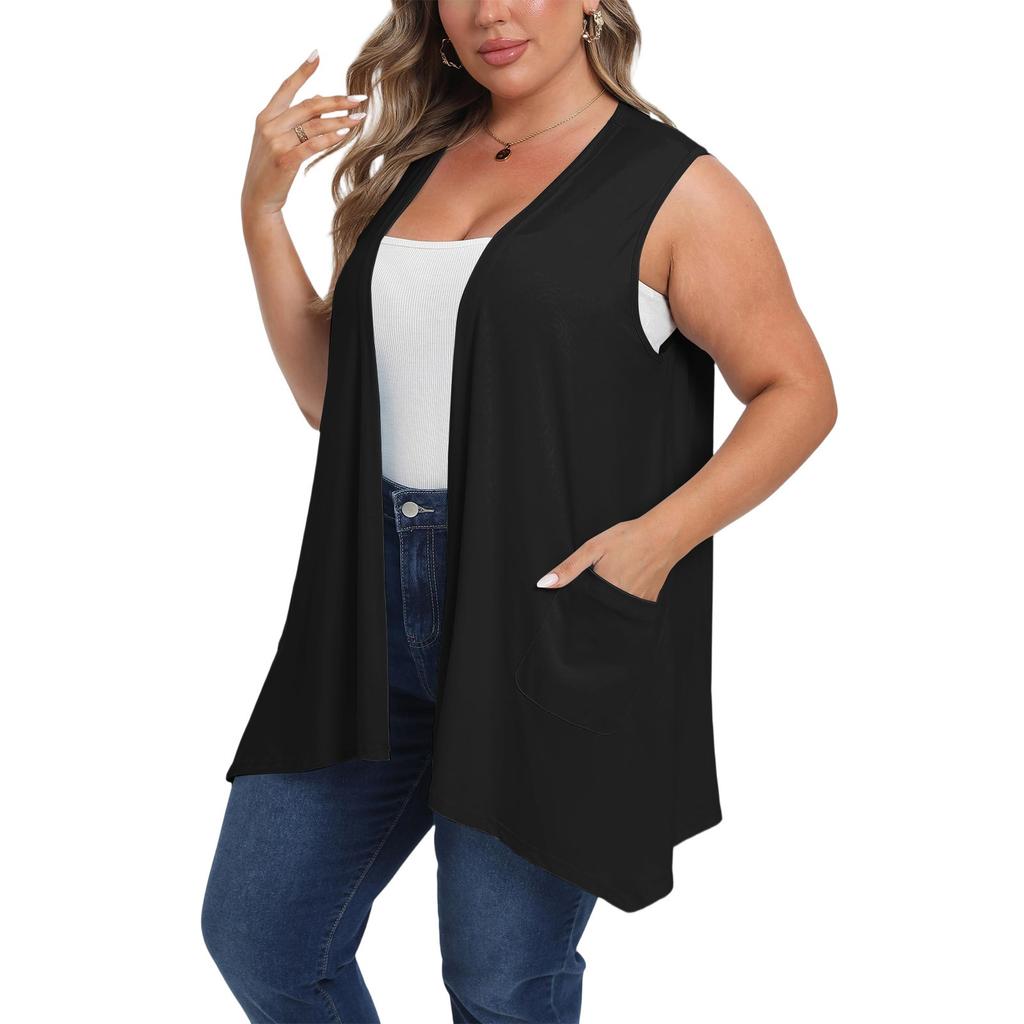 Damen Oversized Locker Lässig Farbe Ärmellose Weste Mit Tasche Strickjacke Jacke Strickjacke Jacke
