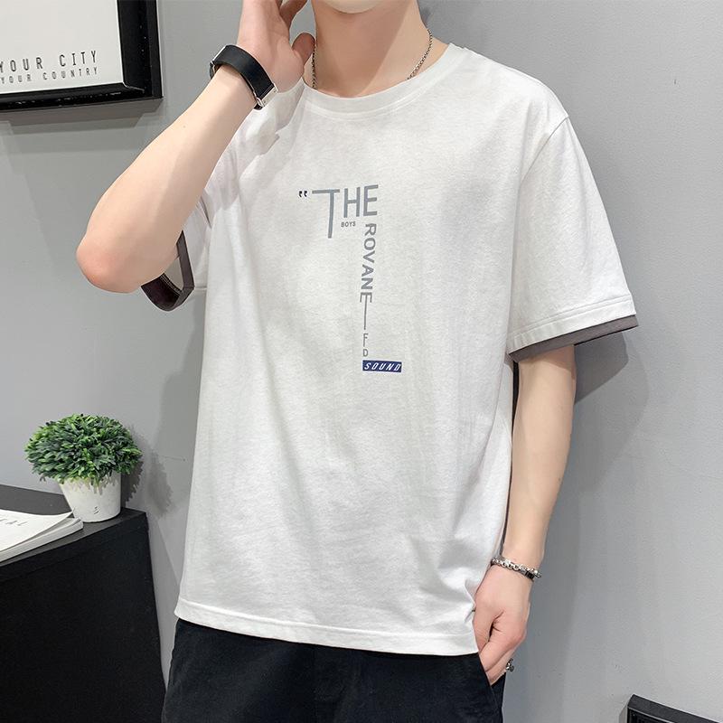 

Мужская футболка с коротким рукавом из ледяного шелка - Модный молодежный принт 2025, Свободный крой, Дизайн два в одном 2XL белый