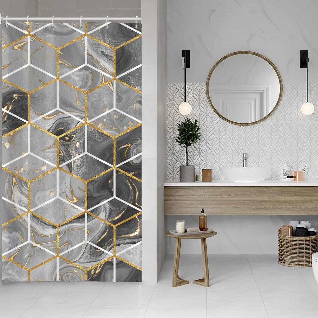 Blue Shower Curtain, Marble Shower Curtain for Bathroom Stall RV Watercolor Abstract Waterproof Fabric Shower Curtain Set