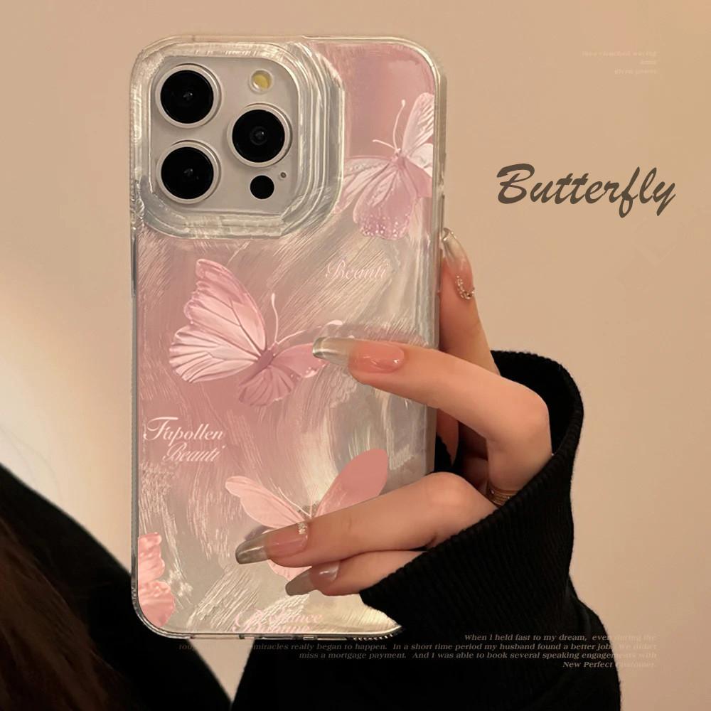 Pink Butterfly Laser Phone Case For Apple IPhone 15 11 13 14 12 Pro Max 16 Plus SE2 3 X XR XS Max 8 7 Plus Lens Protection Cover