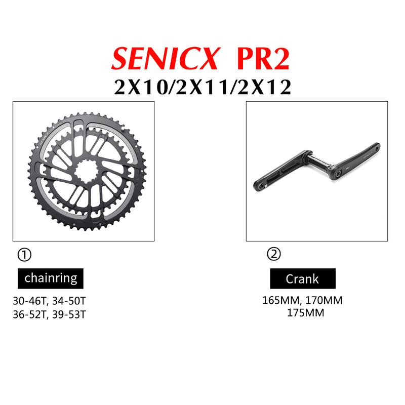 SENICX PR2 Road Bike Crank  Crankset 165/172/175mm CNC 50-34/52-36/53-39T 30/46T Double Chainring DUB Crankset
