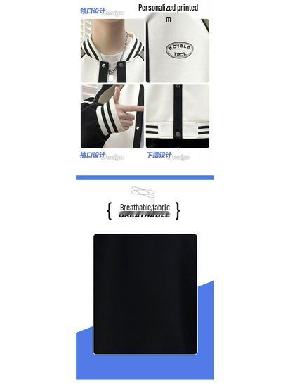 Men's Spring/Fall American Baseball Jacket: Trendy Hong Kong Style for Teens with Round Neck and Stylish Print