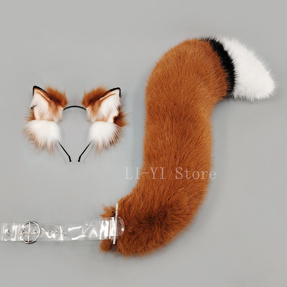 

2Pcs/Set Anime Plush Wolf Ears Headband With Fluffy Tail Furry Beast Girl Cosplay Prop For Anime Convention & Stage Performance ear and tail
