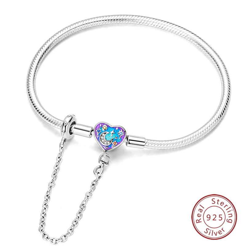 925 Silver Heart Shaped Series Love Forever Shining Zircon Bracelets Fit DIY Charm Beads Birthday Jewelry Gift