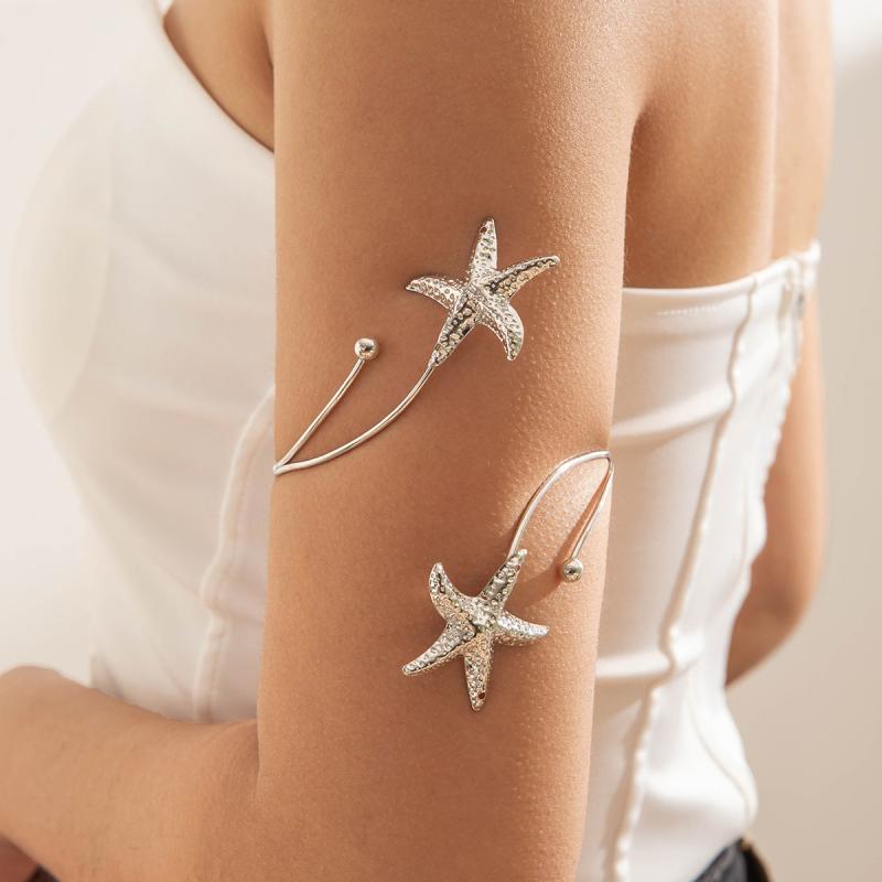 Boho Metal Starfish Cuff Bracelet Bangle For Women Punk Summer Beach Travel Open Adjustable Arm Bracelet Jewelry