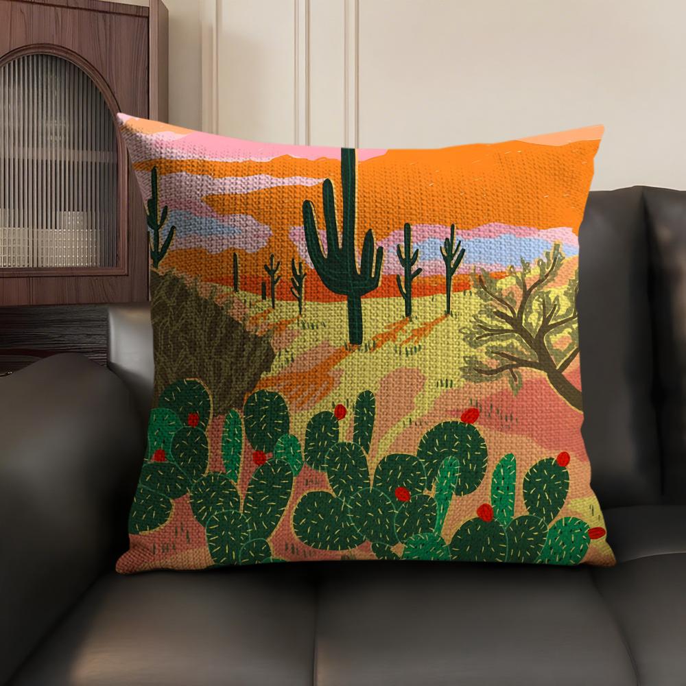 Cactus Cushion Cover Natural Linen Organic Fabric Double-Sided Printing Sofa Home Decor Gift Pillow Case