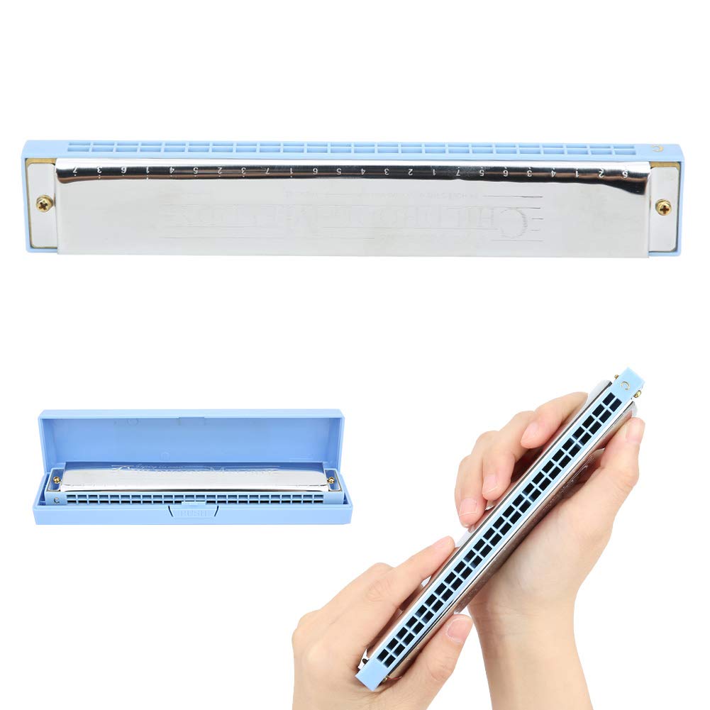 24-Hole Professional Mouth Organ, Diatonic Harp, Loud Sound C Key Harmonica, for Students, Children, and Home Entertainment (Blue)