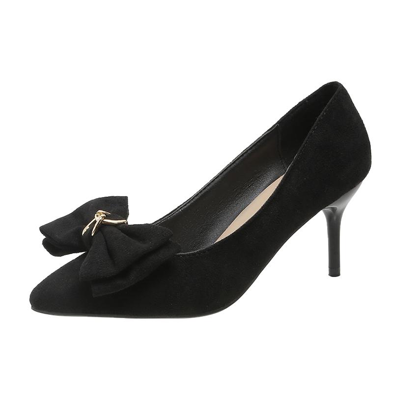 Black High Heels, Slim Heels, 2025 New Suede Pointed Temperament Women's Shoes, Rhinestone French Style Girls' Single Shoes