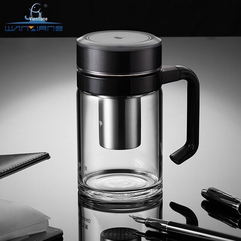 Wanxiang Double-Layer Heat-Resistant Office Glass Cup with Handle