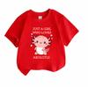 Kids Boys Girls 100% Cotton Crew Neck Short Sleeve T-Shirt, Cute Axolotl Print Casual Summer Tee for Axolotl Lover Little Girls Daily Wear