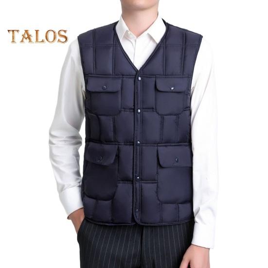 

Мужской жилет с V-образным вырезом, без рукавов, на кнопках, однотонный, приталенный, хлопковый жилет с несколькими карманами, нижний жилет L темно-синий