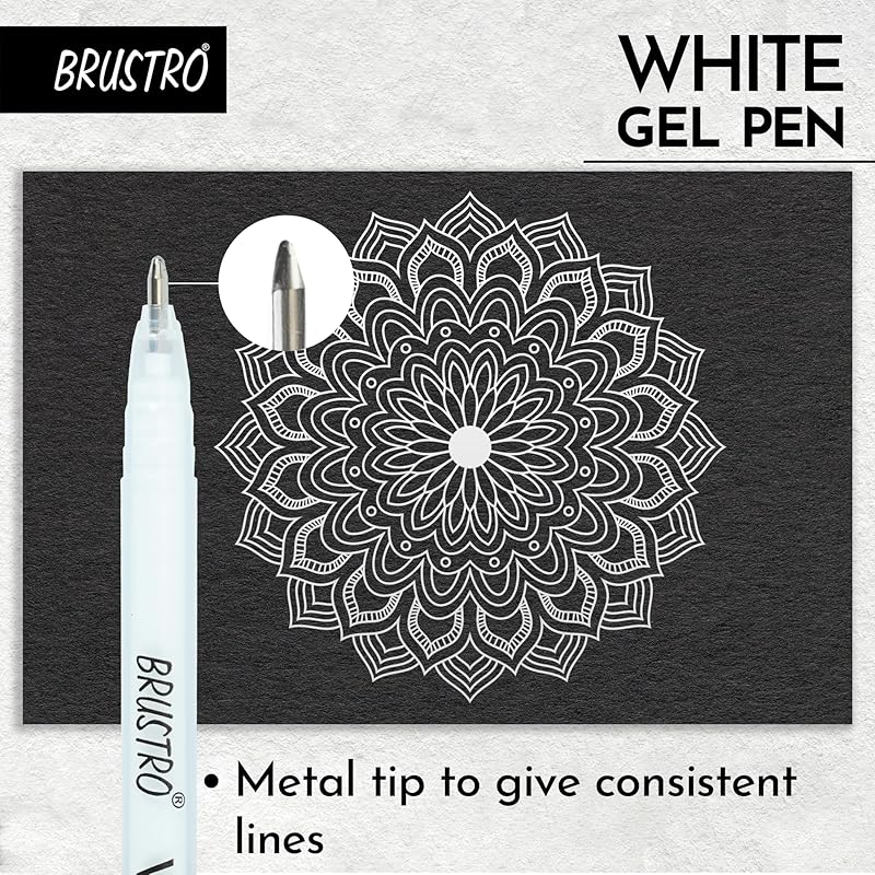 

BRUSTRO White Gel Pen | Ideal for Kids and Adults, Drawing, Mandala Arts, Students, Office Use, Writing, Pen Set | Tip s 1 count (Pack of 3) белый