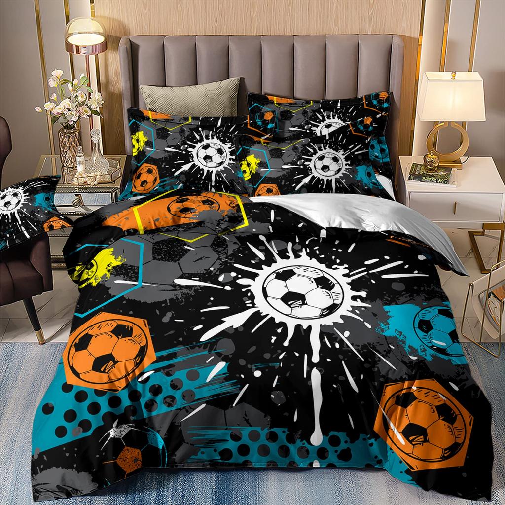 Set Față de Plapumă Albastru Flacără Fotbal Pentru Adolescenți Băiat Imprimare 3D Set Față de Plapumă Fotbal Dimensiune Completă Set Lenjerie de Pat Foc și Gheață Dimensiune Queen