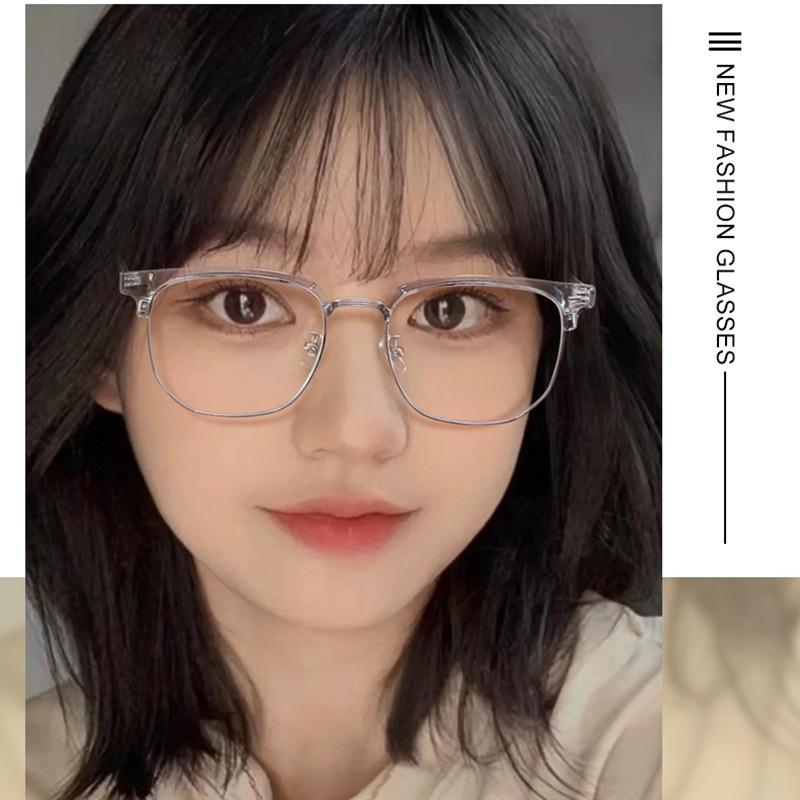 Fashion unisex square Plain glasses for men women Metal frame glasses polygon eyeglasses Gentle Black anti blue light glasses