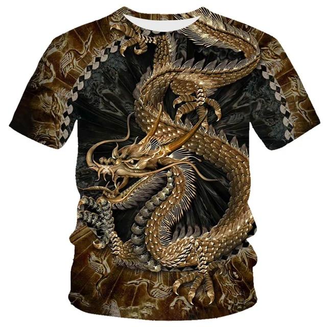 3D Dragon Print T-shirt Herr Mode Streetwear T-shirt Harajuku Cool Animal Shirt Anime kortärmade toppar T-shirts