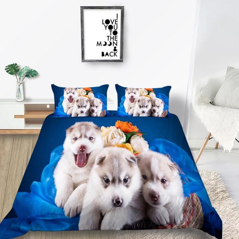 Luxury Down Duvet Cover Pillowcase Pet Dog Pattern Bedding Set Single Bed/double Bed/super Large Bed Size Ultra-fine Fiber Quick Drying Material