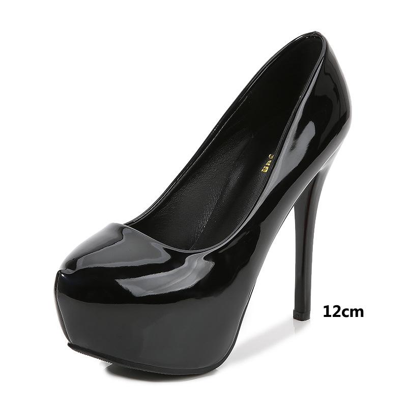 

Women Patent Leather High Thin Heel Shoes Round Toe Platform Single Shoes Office Nightclub Party Pub Wedding Banquet Lady Pumps 34