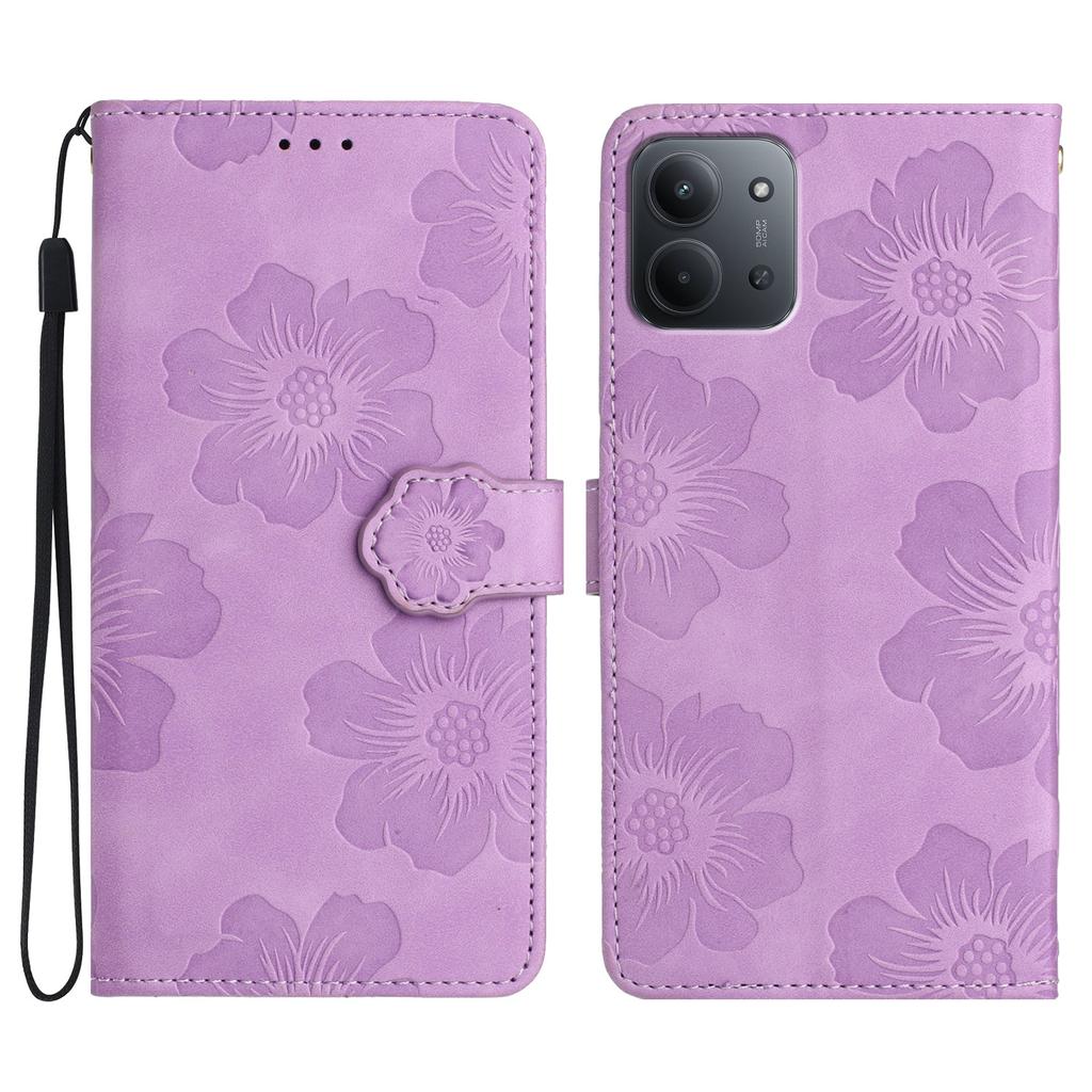 Phone Case For Xiaomi Redmi 15C 5G (EU) (173mm)/4G (EU) (173mm)/Poco C85 4G (173mm) Flower Design Leather Wallet Cover with Wrist Strap