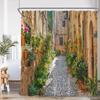 Seaside Town Shower Curtain Blue Ocean Floral Mountain Italian Architectural Scenery Bath Curtains Polyester Home Bathroom Decor