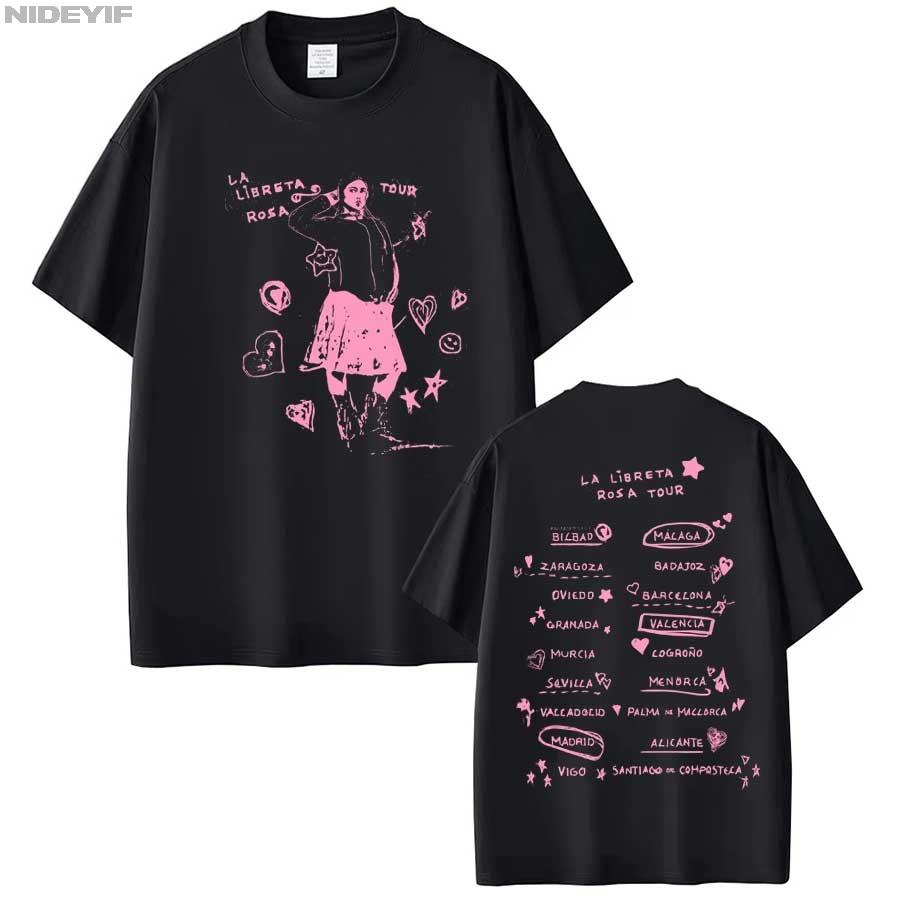 Singer Chiara Oliver La Libreta Rosa Tour T shirt for Men Women Hiphop Streetwear Oversized Tops 100 Cotton TShirt 01161 S