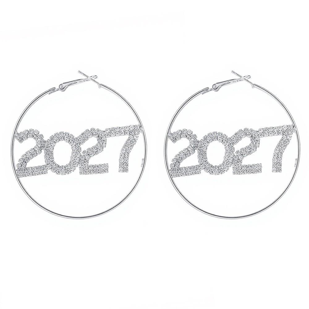 Fashion Happy New Year Earrings Elegant Stud Earrings Jewelry 2027 Digital Earrings Christmas