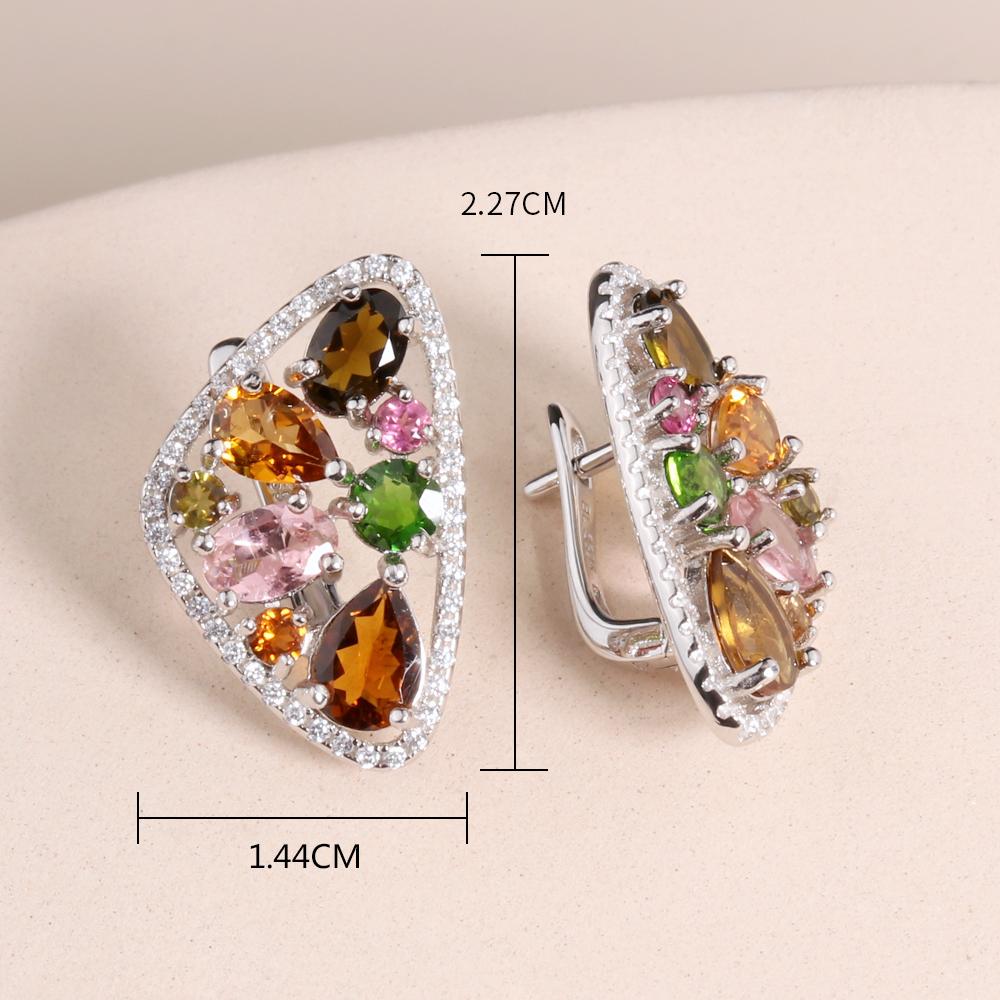 Mehrfarbiger Turmalin-Diopsid-natürlicher Edelstein-Ring-Ohrring-Schmuckset Damen edler Schmuck 925er Sterlingsilber Leichtes Luxusdesign