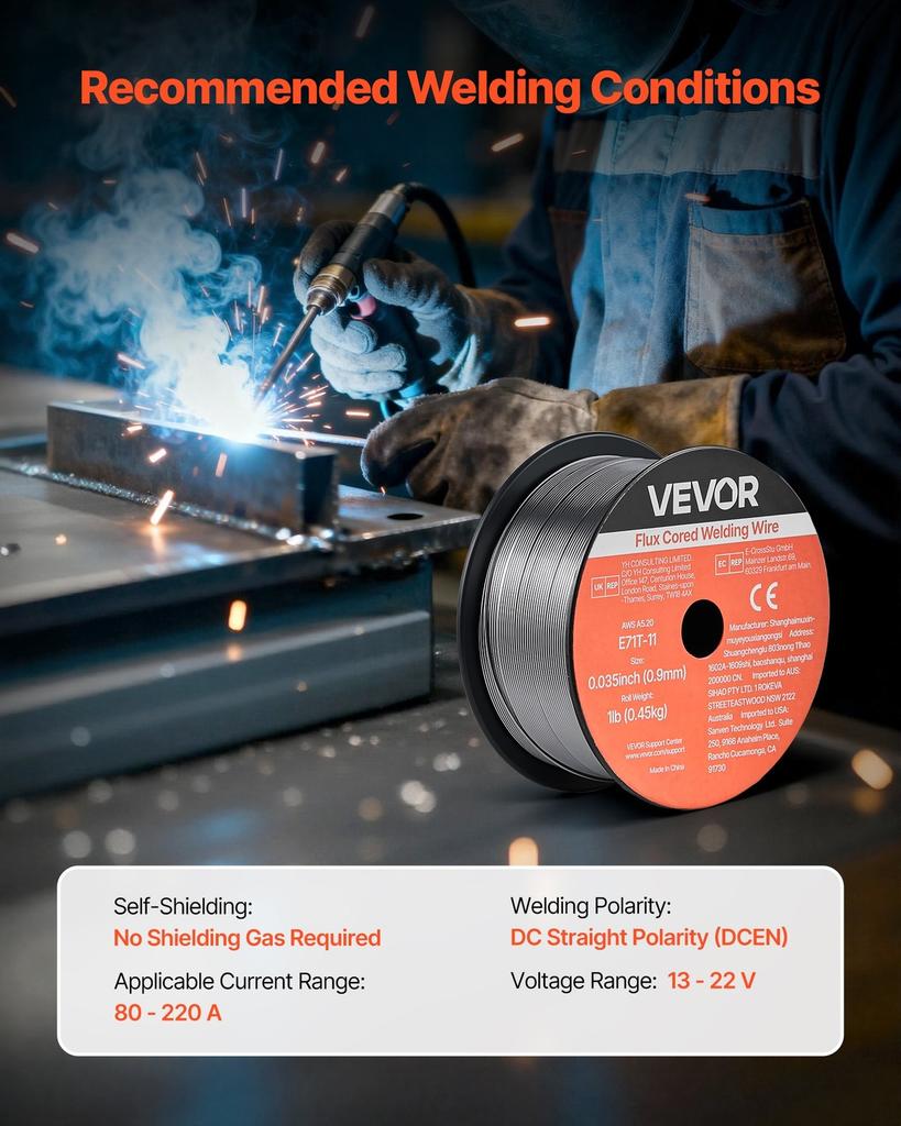 Flux Core MIG Welding Wire, E71T-11 0.9mm 0.45kg, Gasless Mild Steel Welding Wire with Low Spatter for All Position Arc Welding, Self-Shielded for