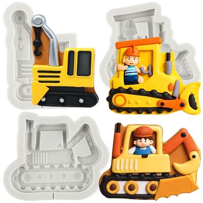 Moule en Silicone Camion de Chantier Bulldozer Grue Excavatrice Moules à Fondant Outils de Décoration de Gâteau Gâteau Thématique Dessert Moule à Bonbons au Chocolat Décoré