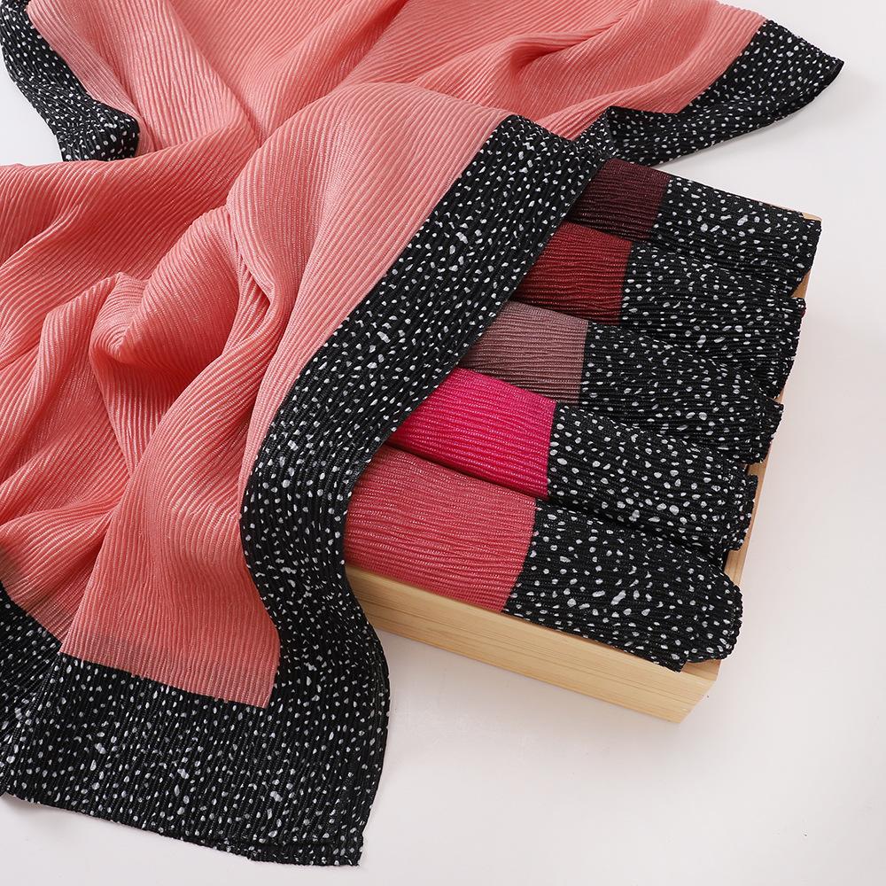 New women's bag head printed yarn scarf, Malaysian wrinkled splicing fashion package headscarf