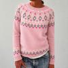 Women's Round Neck Geometric Color Block Loose Fit Pullover Sweater