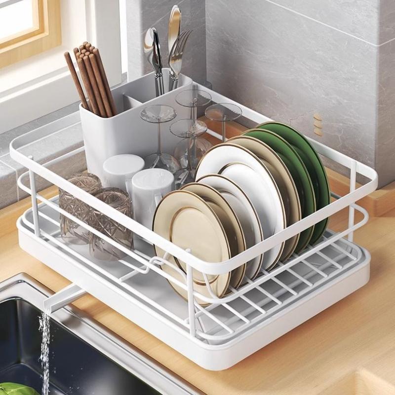 Dish Drying Rack Dish Drainer Countertop Drainboard with Utensil Holder & Plate Stand Kitchen Organizer