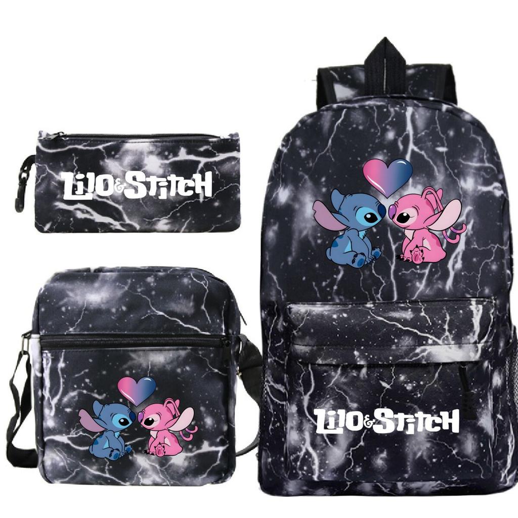 3 Piece School Backpack Set for Students Large Capacity Oxford Cloth Schoolbag with Shoulder Strap and Pencil Case