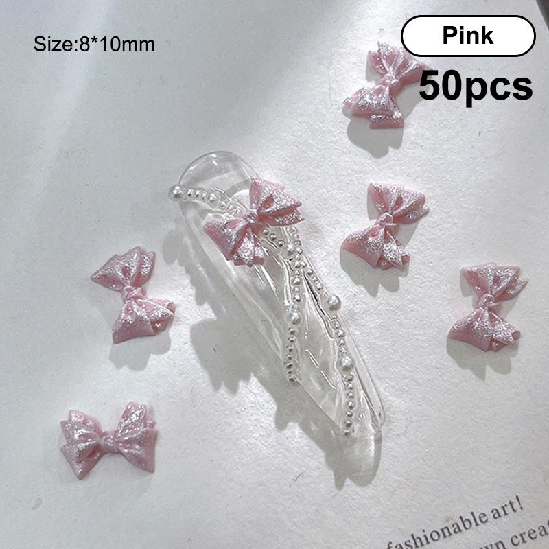 50Pcs Pearlescent 3D Nail Art Bow Charm For Nails Decoration Design Kawaii Manicure Accessories Bow-Knot Diy Craft Supplies
