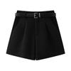 Elegante, hochtaillierte, formende Wollshorts für Damen - Vielseitige graue Bootcut-Hose für den Herbst