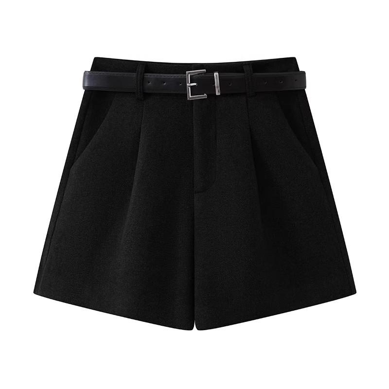 Elegante, hochtaillierte, formende Wollshorts für Damen - Vielseitige graue Bootcut-Hose für den Herbst