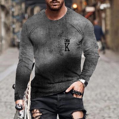 Spring and Autumn Round Neck 3D Playing Cards Printed Top Fashionable Casual Long Sleeved Men's T-shirts