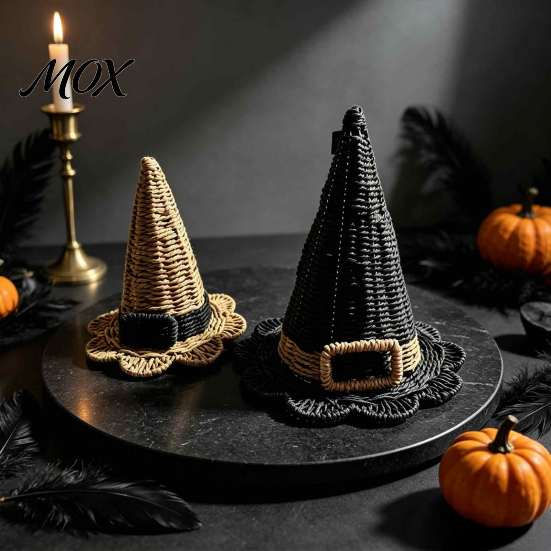 Indoor Outdoor Halloween Ornament Handwoven Witch Hat, Gothic Wizard Costume Headpiece for Durable Woven Witchcraft Decor Party, Spooky Tabletop