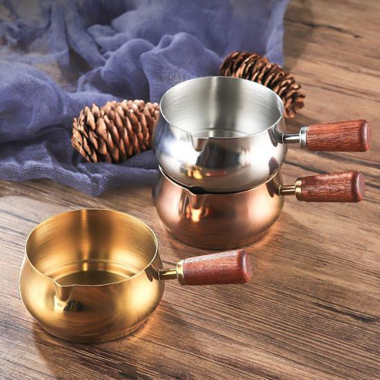 50/100/150ML Edelstahl Saucenschale mit Holzgriff V-förmige Öffnung Espressotasse Gewürze Salatdressings Dippschale