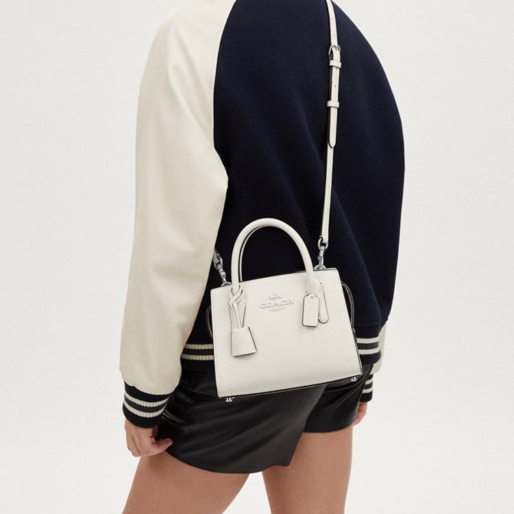 Coach Andrea 22 Zipper Closure Large Capacity PVC And Leather Crossbody Shoulder Tote Bag Small Women Bags White CP081-SVHA