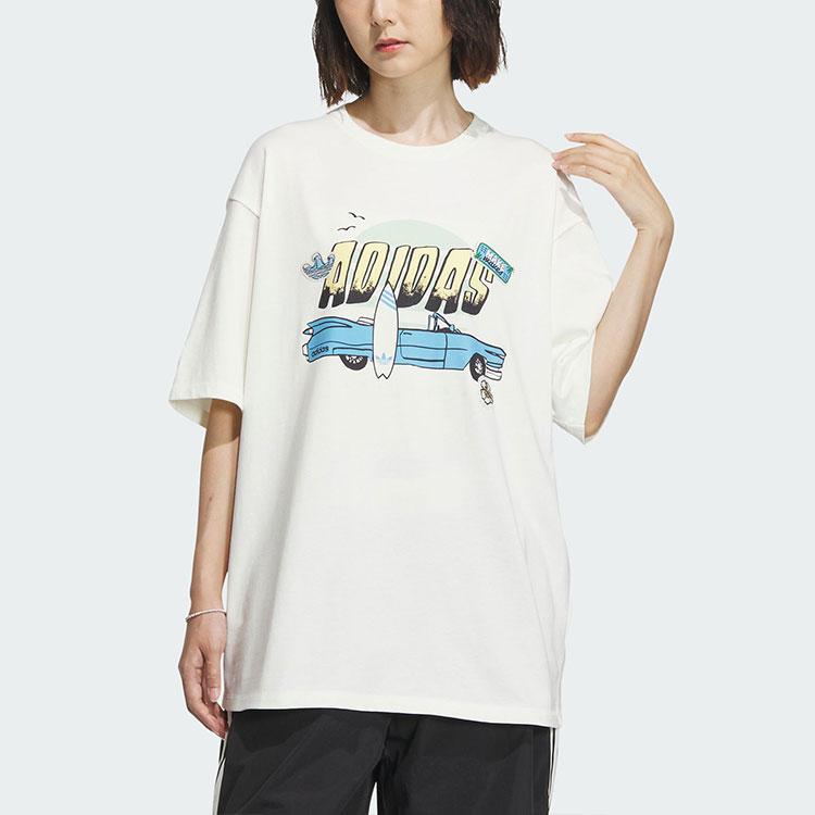 Adidas Originals Anime Print Loose Fit Crew Neck Short Sleeve T-Shirt Women Tops Han-Jade-White IW6296