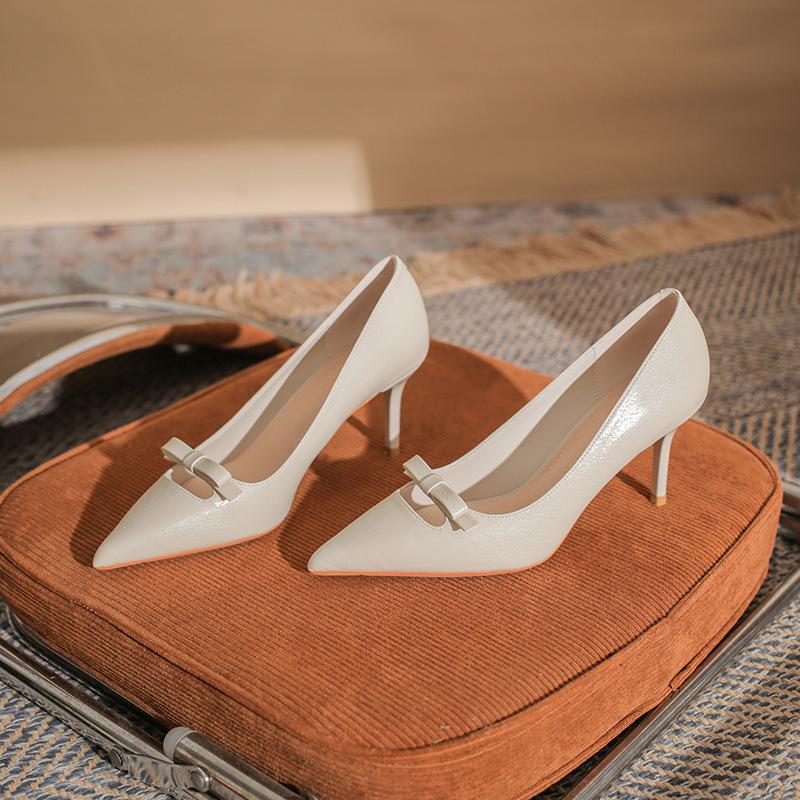 735 temperament bow hollow pointed head thin heel women's versatile high heels sexy girl shallow mouth fashion women's shoes