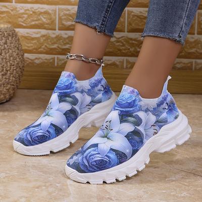 Chaussures de sport tricotées à imprimé floral Lucyever pour femmes, baskets confortables, respirantes et décontractées, grande taille, chaussures vulcanisées à plateforme, pointure 43